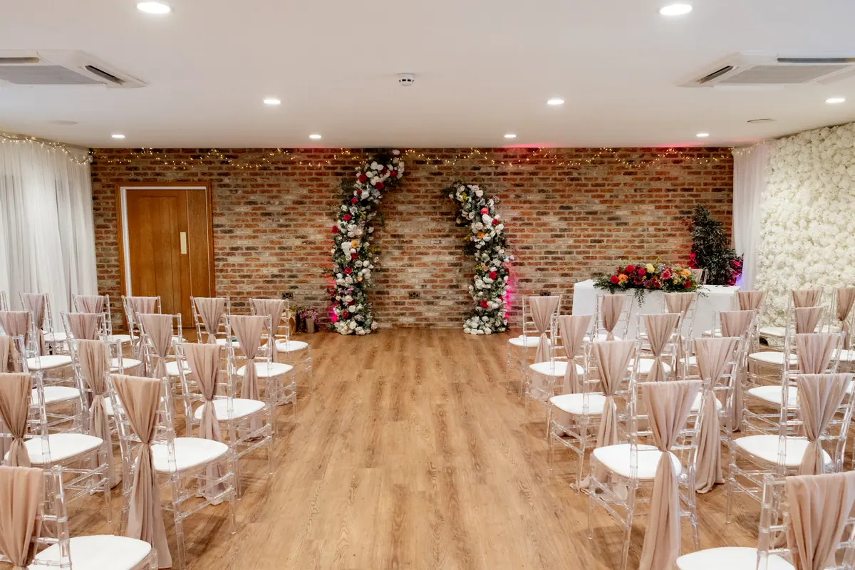 The Small Hall arranged for an indoor wedding ceremony
